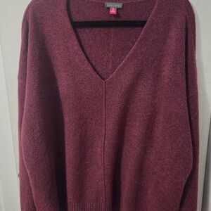 Vince Camuto Women's V-Neck Front Seam Paradox Sweater in Rich Burgundy